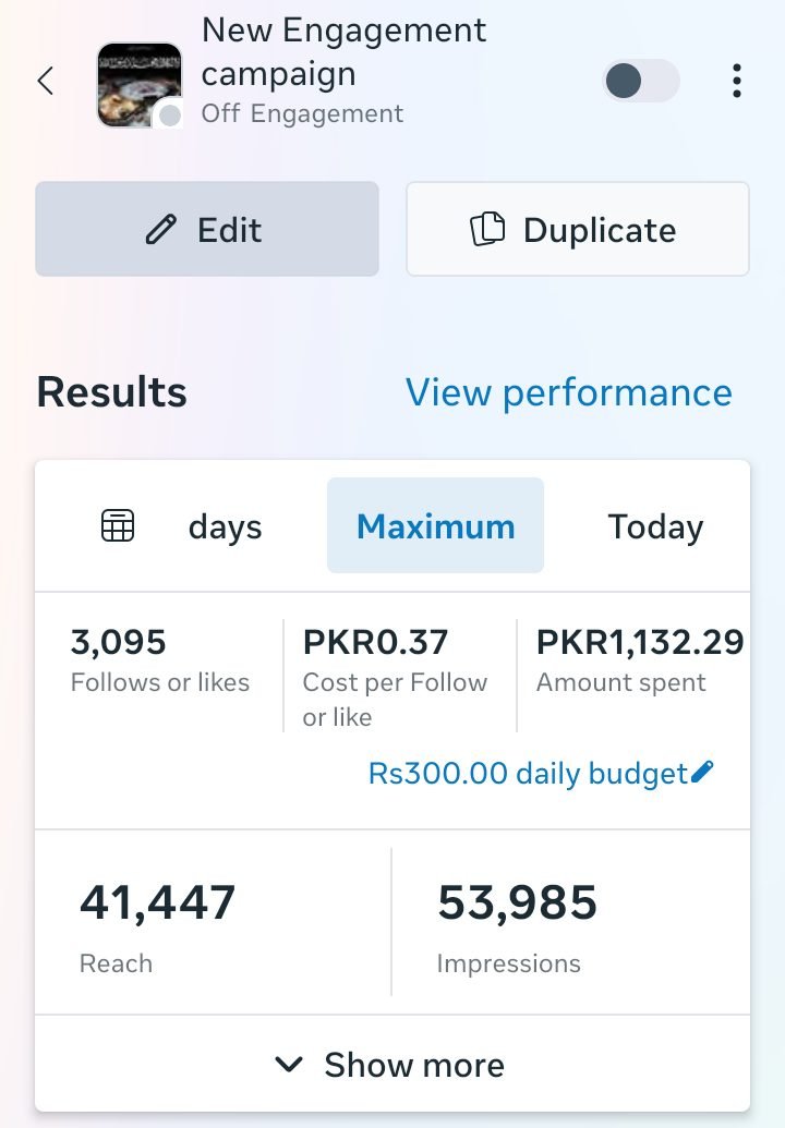 Engagement campaign Meta Ads result